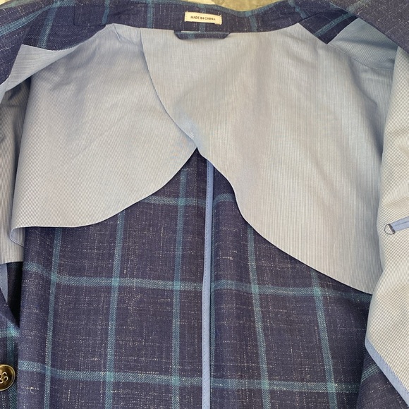 Peter Millar Large Regular Sleeve Blue Plaid Wool, Linen, Silk Blend Blazer - Picture 4 of 5
